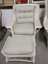Vintage White Wicker Armchair with Ottoman