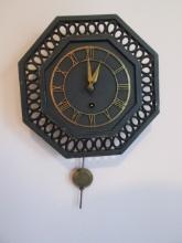 Midcentury West German Movement Painted Cast Aluminum 8 Day Kitchen Clock