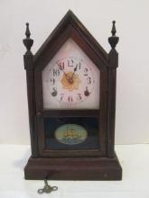 Vintage Steeple Mantle Clock with Reverse Painted Sailboat