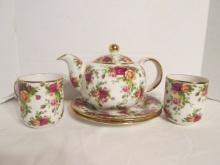 Royal Albert "Old Country Rose" Classic Fine China Teapot, Sandwich Plates and