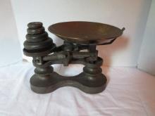 Antique Victor Cast Iron Balance Scale with Weights
