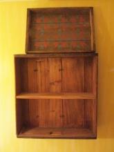 Rustic Wood Tray with Painted Folk Art Designs and Wood Crate Converted to