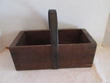Primitive Wood Caddy with Leather Strap Handle