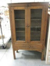 Antique Primitive Oak Screen Wire Door Cupboard