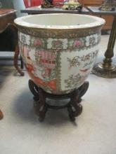 LARGE Chinese Fish Bowl Planter with Rosewood Stand