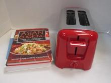 Red Hamilton Beach 2 Slice Toaster and Two Cookbooks