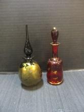 2 Vintage Glass Art Studio Black and Red Perfume Decanters