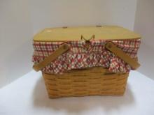 Longaberger Fabric Lined Picnic Basket with Stand - Signed and Dated