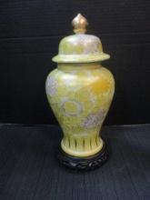 Vintage Kutani Ginger Jar on Wood Base