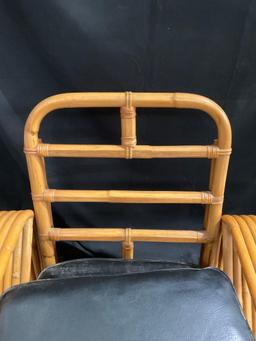 Stunning Mid Century Rattan Arm Chair with Black Leather Cushions - See pics