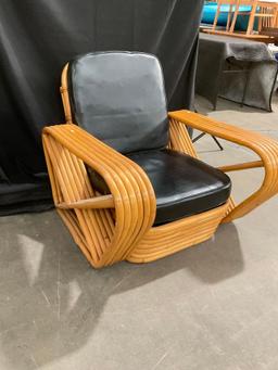 Stunning Mid Century Rattan Arm Chair with Black Leather Cushions - See pics