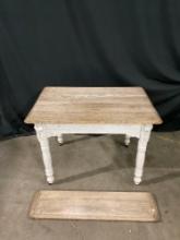Antique White Painted Expanding Wheeled Kitchen Table w/ Loose Leaf. Beautiful Grain. See pics.