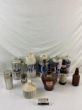 11 pcs Vintage Beer & Liquor Bottle Collection. Kirin 2 Liter Stein, Suntory 3 Liter Barrel. See