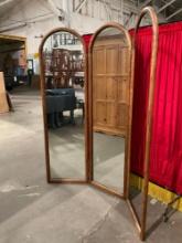 Vintage Tiger Oak Full Length Standing Mirror w/ 3 Adjustable Panels. Missing 1 Mirror. As Is. See
