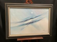 Large Framed Modern Oil on Canvas Painting, signed by Artist