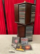 85 pcs 80s-90s Music CD Collection & Vintage 2-Piece Revolving Wooden CD Rack. See pics.