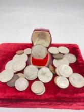 Lot of mostly Silver Canadian Coins 4x Silver dollars, 9x half Dollars 4 x Quarters, + antique co...