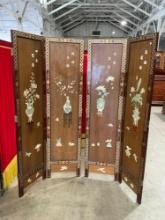Gorgeous Vintage Asian Wooden Handpainted Panel Dividers w/ Mixed Media Settings w/ Floral Motif