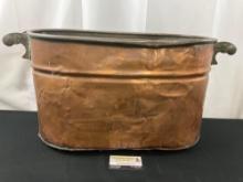 Antique Rome Copper Boiler Container w/ pair of handles, 13h x 25.5w x 11.75d inches