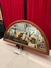 Vintage Half Moon Wooden Leaded Glass Wall Mirror. Beautiful Shape. Measures 31.5" x 15.5" See pi...