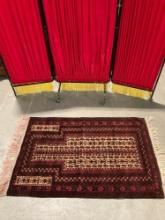 Antique Persian or Afghani Hand Woven Red & Black Wool Tapestry Rug w/ Intricate Pattern. See pics.