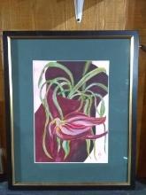 Original Framed Artwork-Watercolor "Flower Bag" by Maria Claro Chapel Hill Native