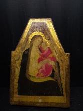 Religious Icon-Lacquered Print on Board-Mother Mary & Child