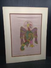 Artwork-Gold Flake Acrylic on Silk-Eagle signed SE John from the Book of Kells