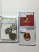 COLLECTOR LOT SLABS BUFFALO PROOF CENTS AND SILVER NICKEL 5 COINS NICE LOT