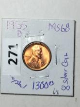 1955 D Lincoln Wheat Cent Coin 