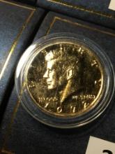 1972 P Kennedy Half Dollar 24kt Gold Plated Coin In Display Box