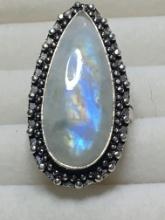.925 Plate A A A Detailed Moonstone Sz 7 Ring *see Necklace*