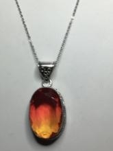 .925 2" A A A Gorgeous Bi Color Pink Peach Detailed Pendant On 18" Free Chain