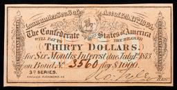 1864 3rd Series Confederate States Thirty Dollars Note Grades Choice AU/BU Slider