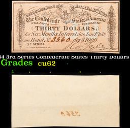 1864 3rd Series Confederate States Thirty Dollars Note Grades Select CU