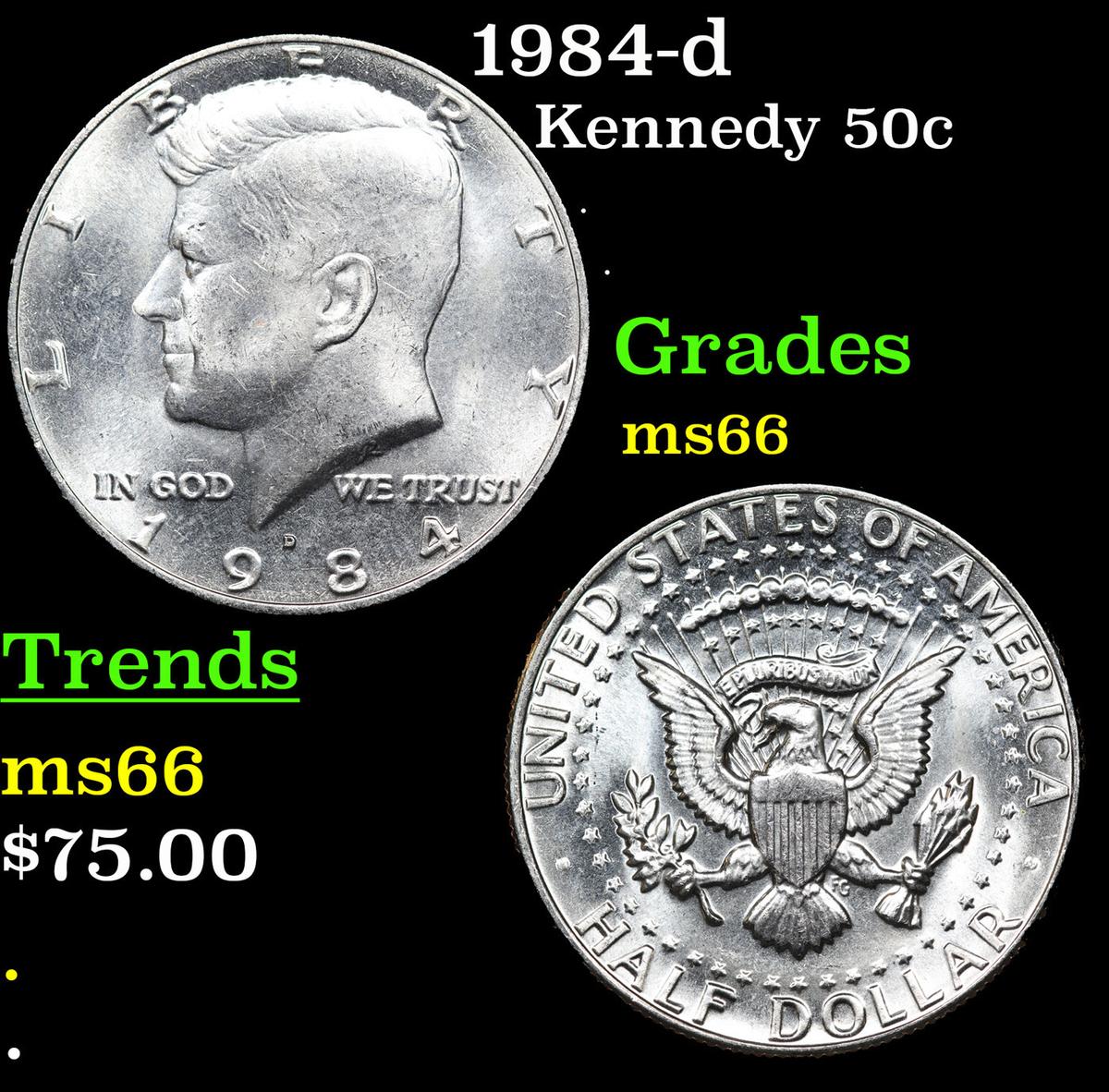 1984-d Kennedy Half Dollar 50c Grades GEM+ Unc