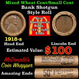 Lincoln Wheat Cent 1c Mixed Roll Orig Brandt McDonalds Wrapper, 1918-s end, Wheat other end