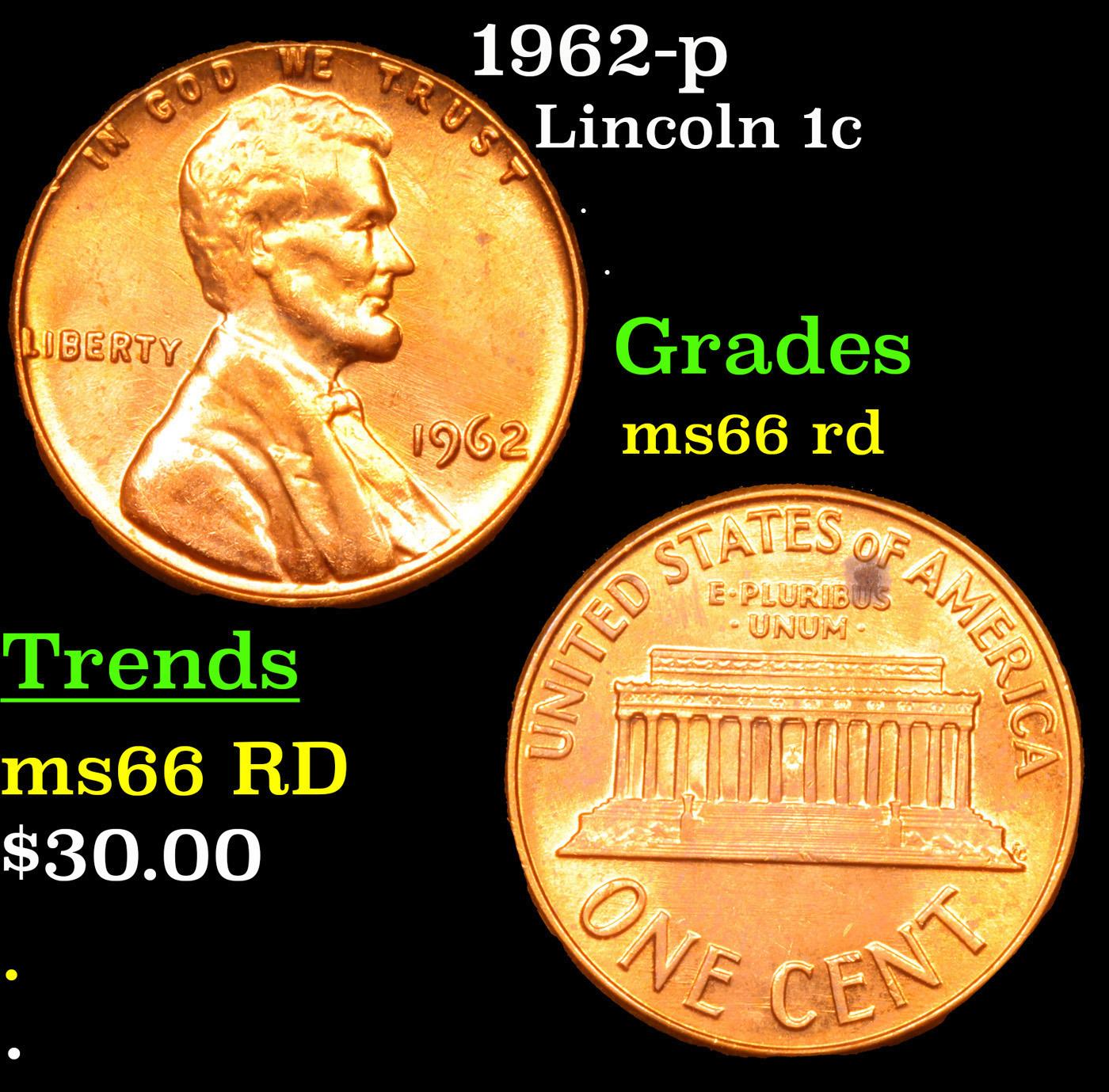1962-p Lincoln Cent 1c Grades GEM+ Unc RD