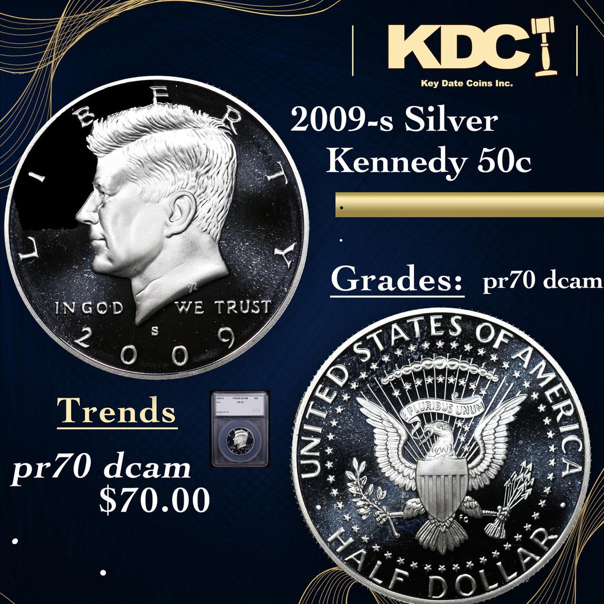 Proof 2009-s Silver Kennedy Half Dollar 50c Graded pr70 dcam By SEGS