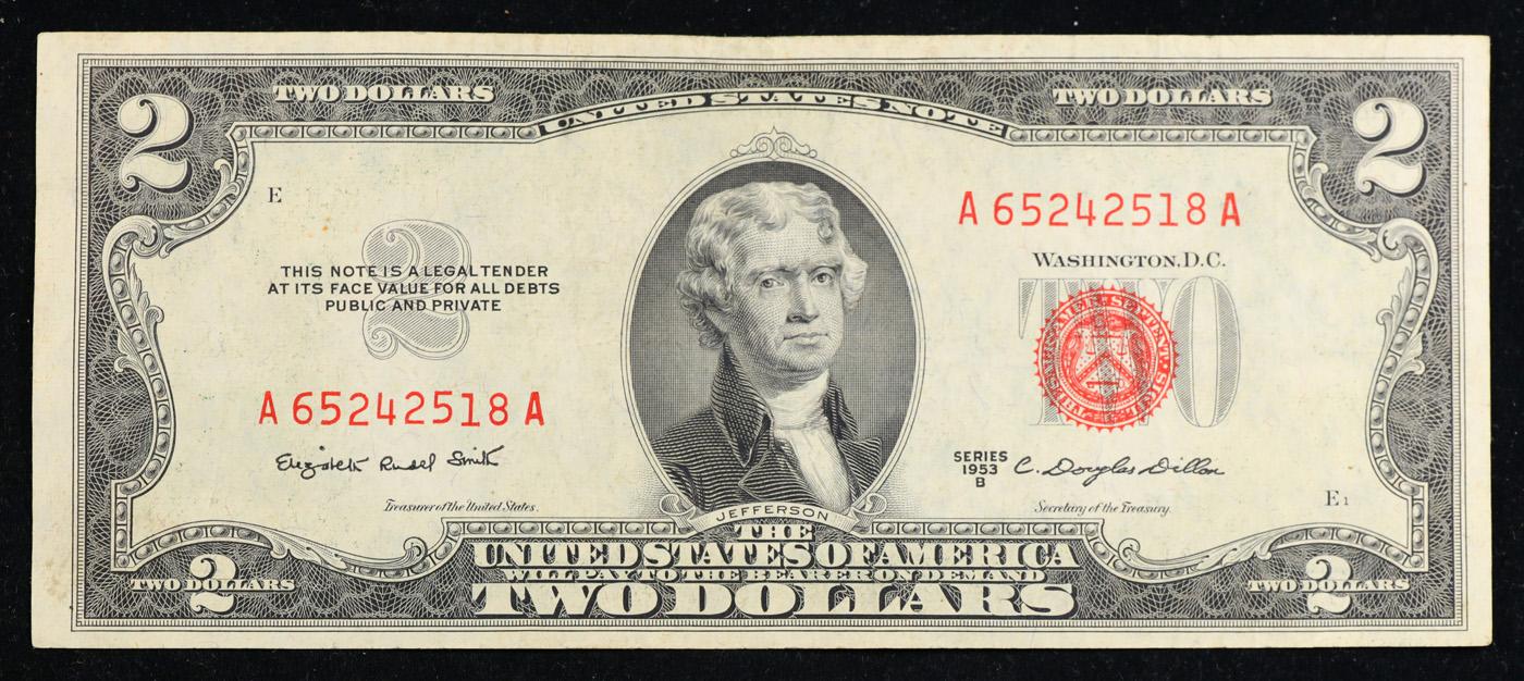 1953B $2 Red Seal United States Note Grades Select AU