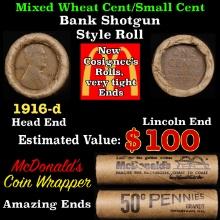 Lincoln Wheat Cent 1c Mixed Roll Orig Brandt McDonalds Wrapper, 1916-d end, Wheat other end
