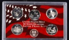 2001 United States Mint Silver Proof Quarters 5 pc set No Outer Box