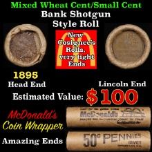 Lincoln Wheat Cent 1c Mixed Roll Orig Brandt McDonalds Wrapper, 1895 Indian end, Wheat other end