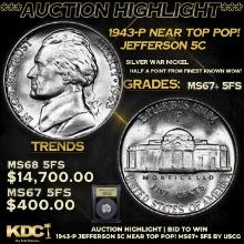***Auction Highlight*** 1943-p Jefferson Nickel Near Top Pop! 5c Graded GEM++ 5fs By USCG (fc)