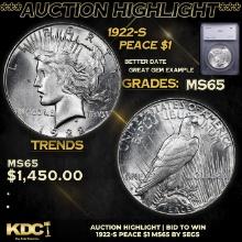 ***Auction Highlight*** 1922-s Peace Dollar $1 Graded ms65 BY SEGS (fc)