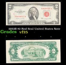 1953B $2 Red Seal United States Note Grades vf+