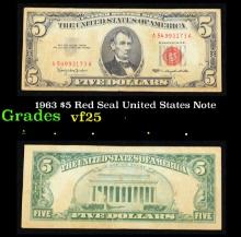 1963 $5 Red Seal United States Note Grades vf+