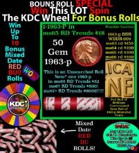 1-10 FREE BU RED Penny rolls with win of this 1963-p SOLID RED BU Lincoln 1c roll incredibly FUN whe