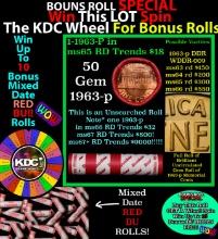 INSANITY The CRAZY Penny Wheel 1000s won so far, WIN this 1963-p BU RED roll get 1-10 FREE