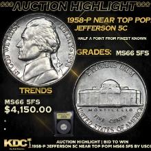 ***Auction Highlight*** 1958-p Jefferson Nickel Near Top Pop! 5c Graded GEM+ 5fs By USCG (fc)